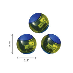 Blue KONG Squeezz Action Ball crafted from non-toxic rubber for safe chewing adventures.
