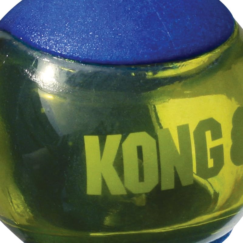 KONG Squeezz Action Ball blue, ideal for fetch and solo chewing sessions.