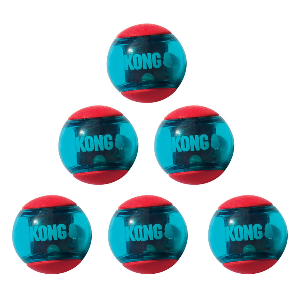 KONG Squeezz Action Ball for fetch indoors and outdoors.