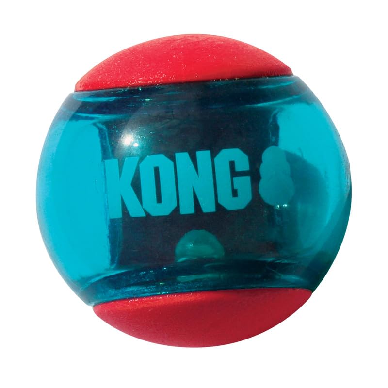 KONG Squeezz Action Ball promotes active play and chewing satisfaction.