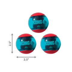 KONG Squeezz Action Ball textured surface improves grip during play.