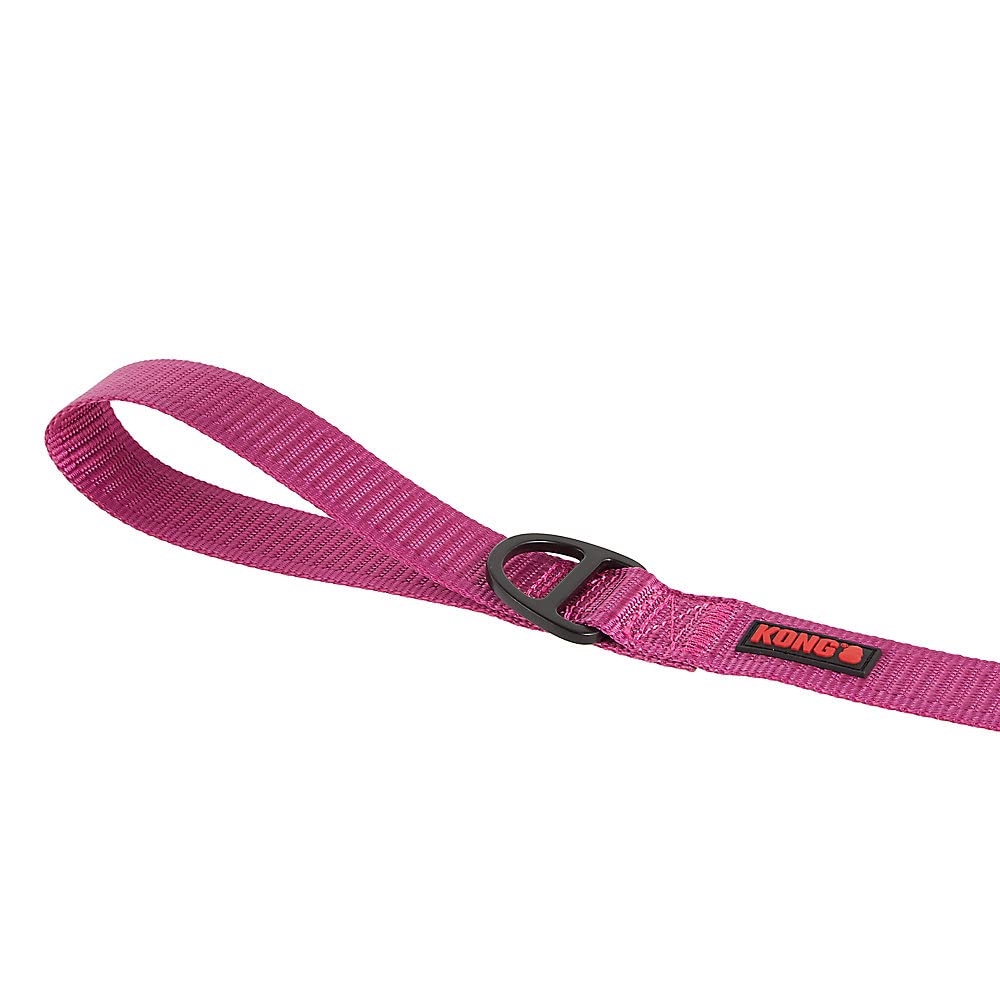 KONG pink leash shows ultra-durable thread construction for chew resistance.