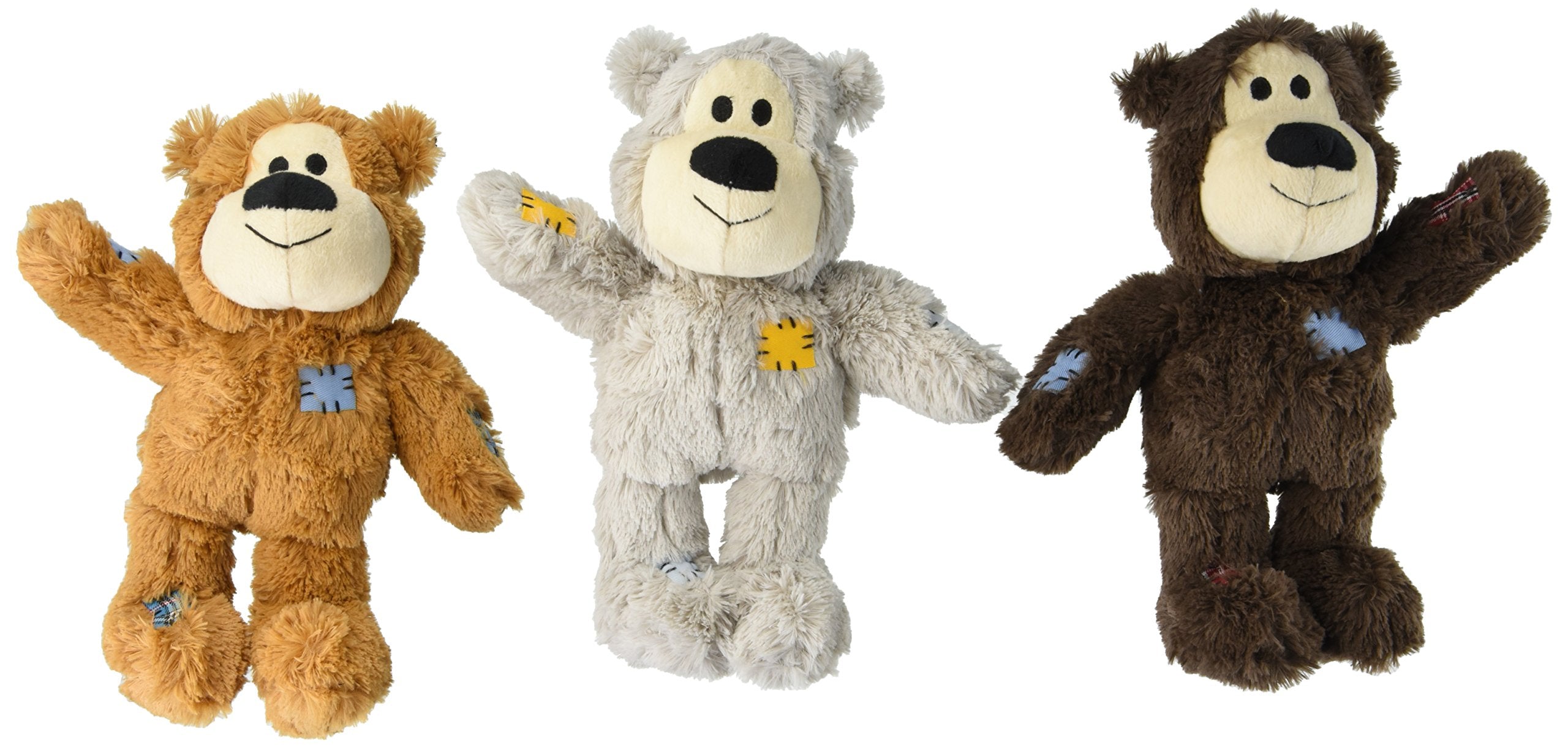 KONG Wild Knots Bear pack of 3 with soft plush exterior for gentle chewers.