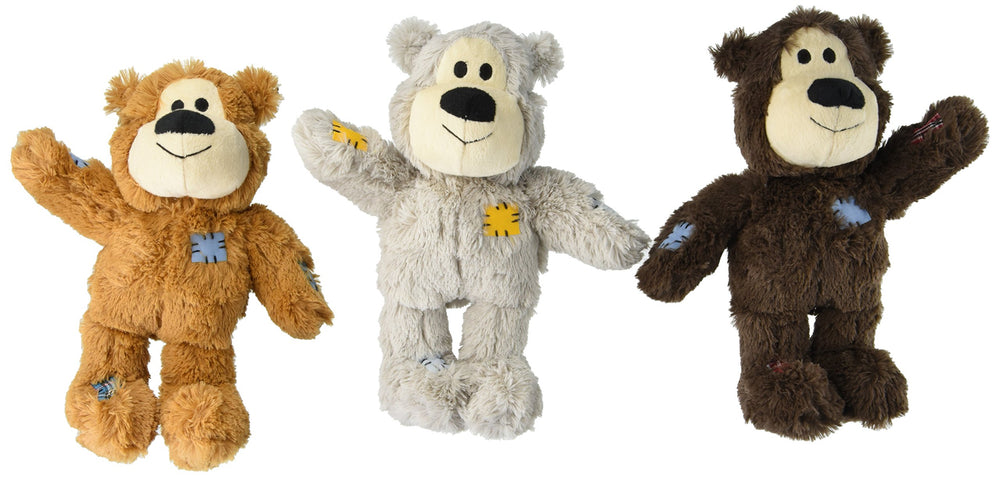 KONG Wild Knots Bear pack of 3 with soft plush exterior for gentle chewers.