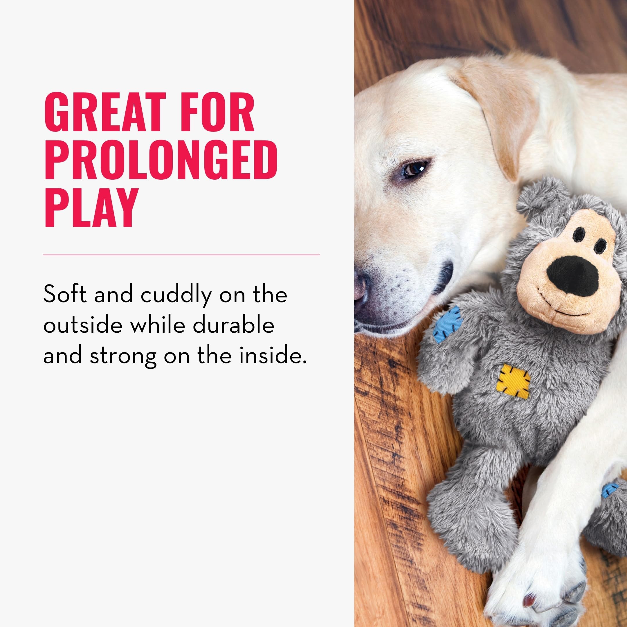 KONG Wild Knots Bears minimal stuffing keeps cleanup easier.