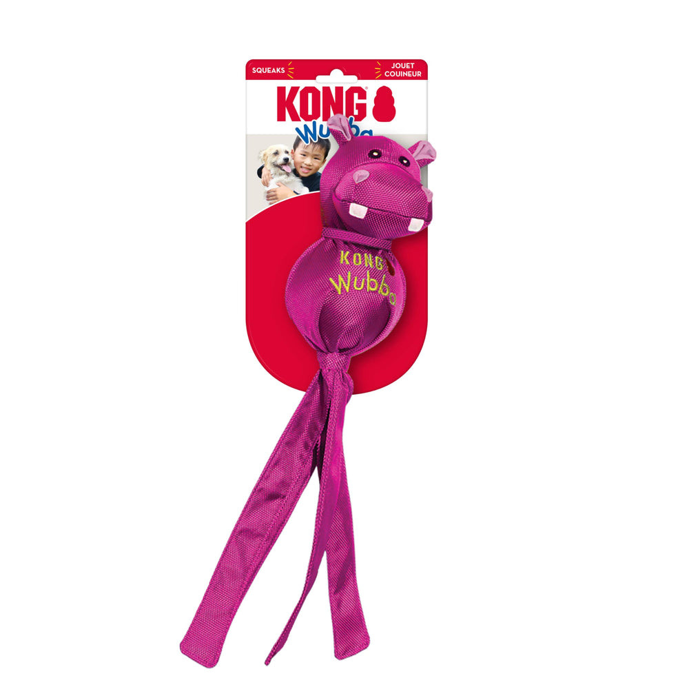 KONG Wubba Friends Ballistic dog toy shows squeaky shake action for engagement