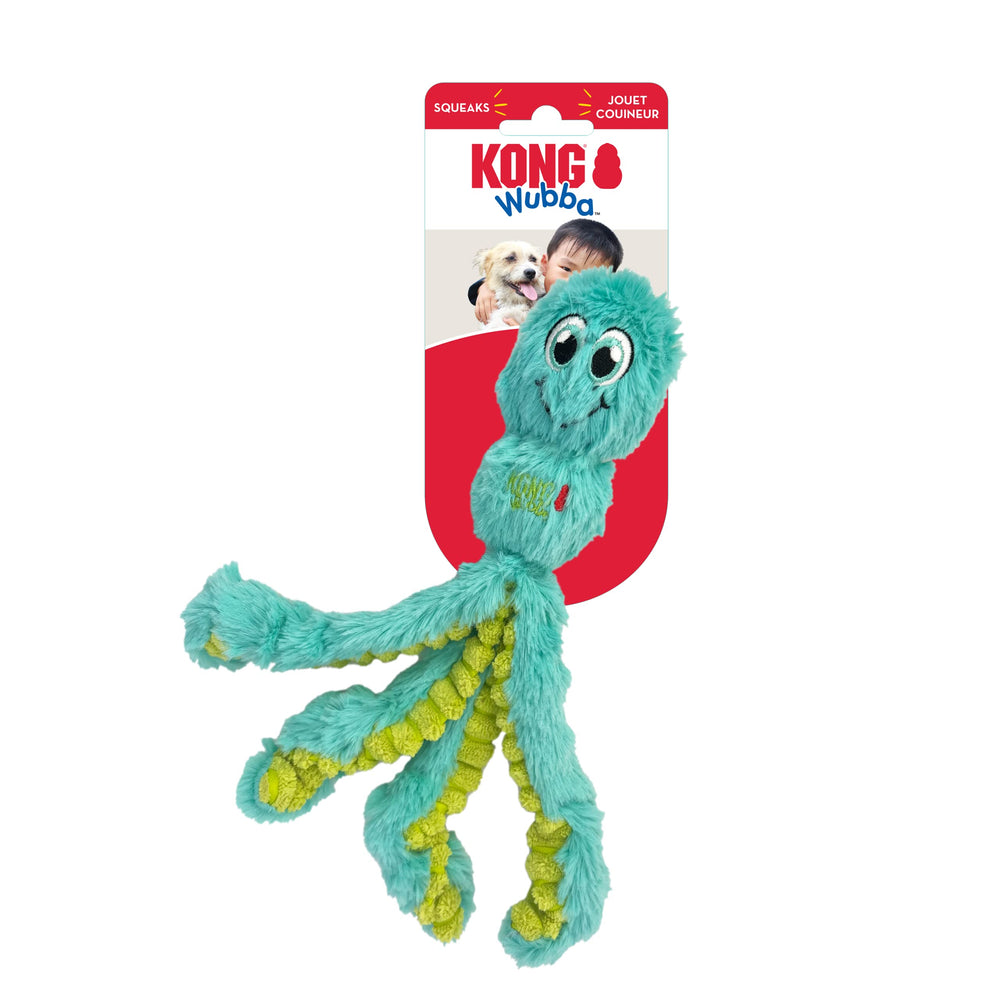 KONG Wubba Octopus squeaker adds excitement to extended chase sessions.