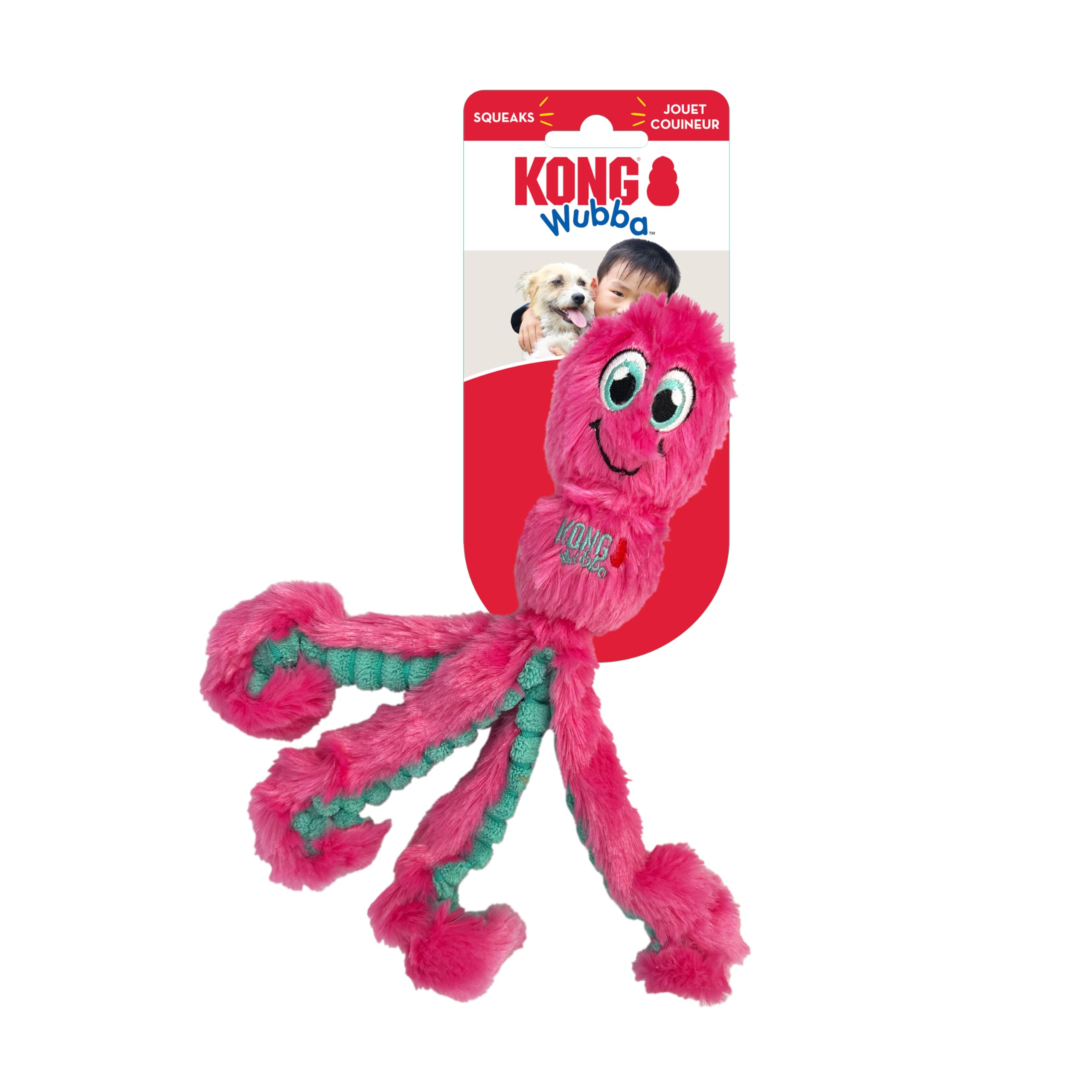 KONG Wubba Octopus small tug toy in assorted colors for indoor fetch and tug.