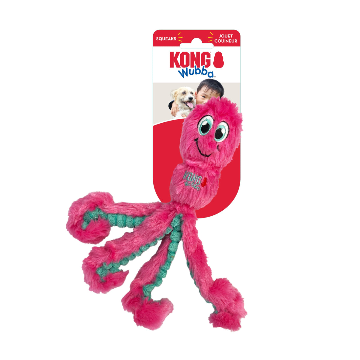 KONG Wubba Octopus small tug toy in assorted colors for indoor fetch and tug.