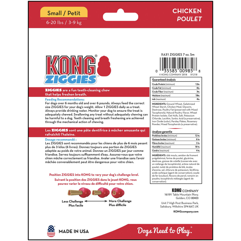 Packaging highlights KONG Ziggies and the chicken flavor.