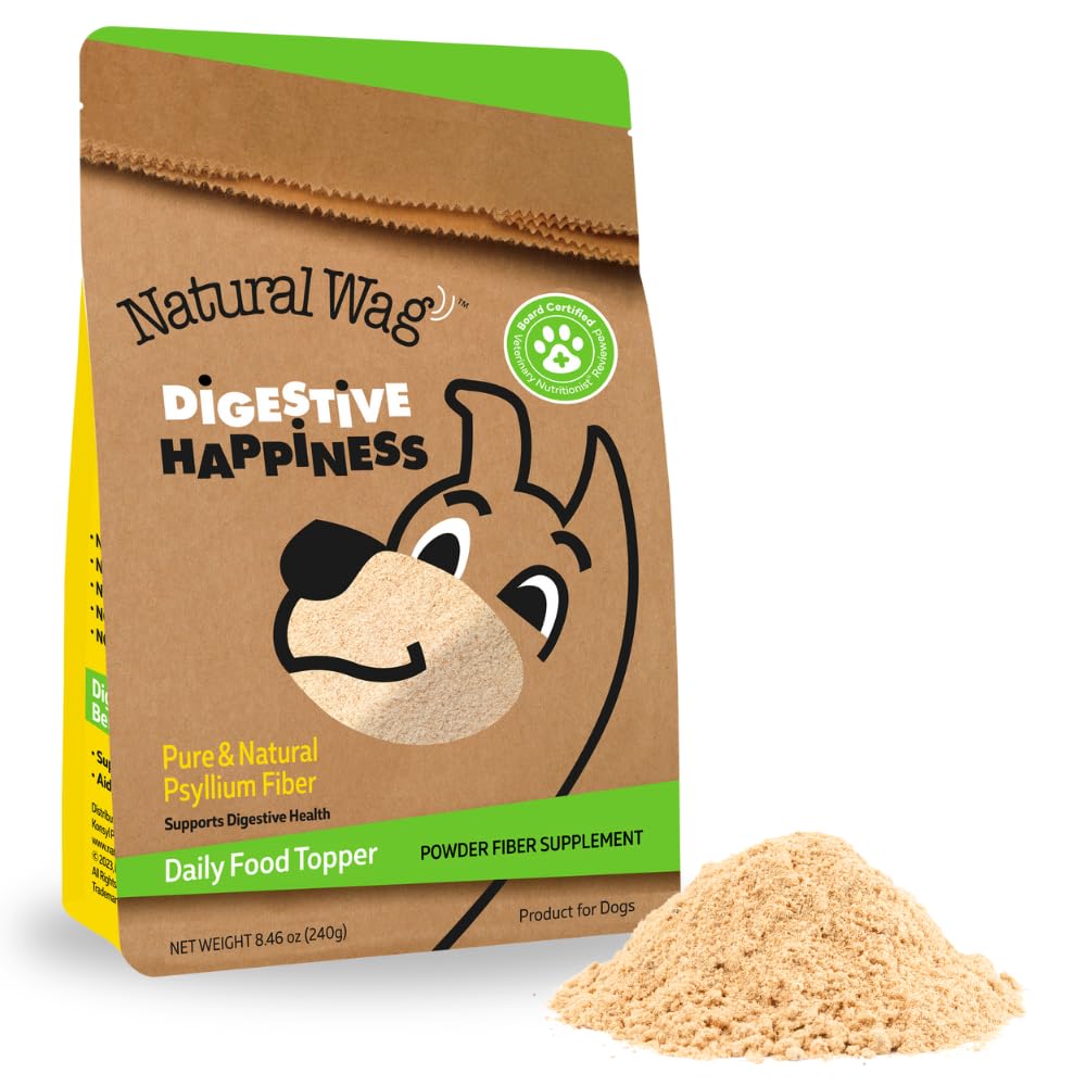 Konsyl Digestive Happiness dog psyllium powder bottle supports gut health.