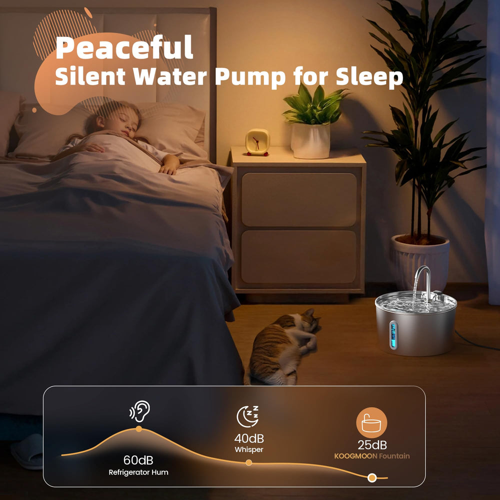 KOOGMOON ultra-quiet 5V pump won't disturb pets or household.