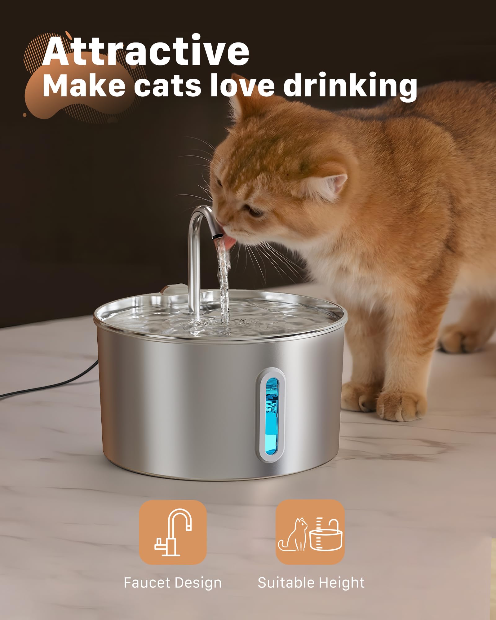 KOOGMOON whisker-friendly drinking height reduces splashing.
