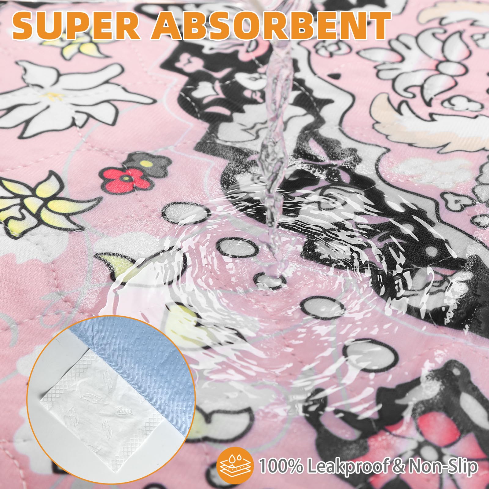 KOOLTAIL fast-absorbent dog pad rapidly soaks messes and reduces spread.