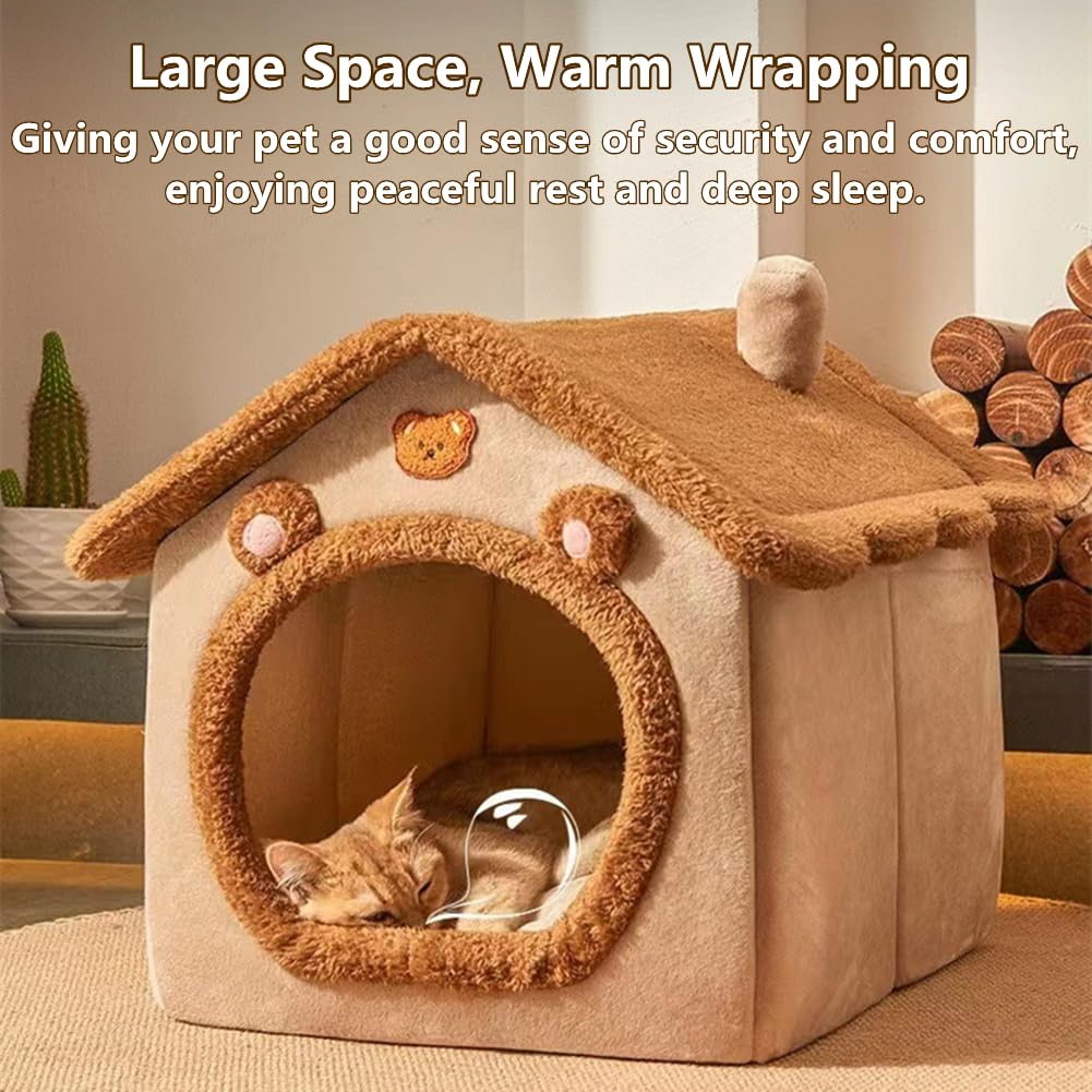 KooTeedd bear-ear indoor cat house adds charming decor and shelter.