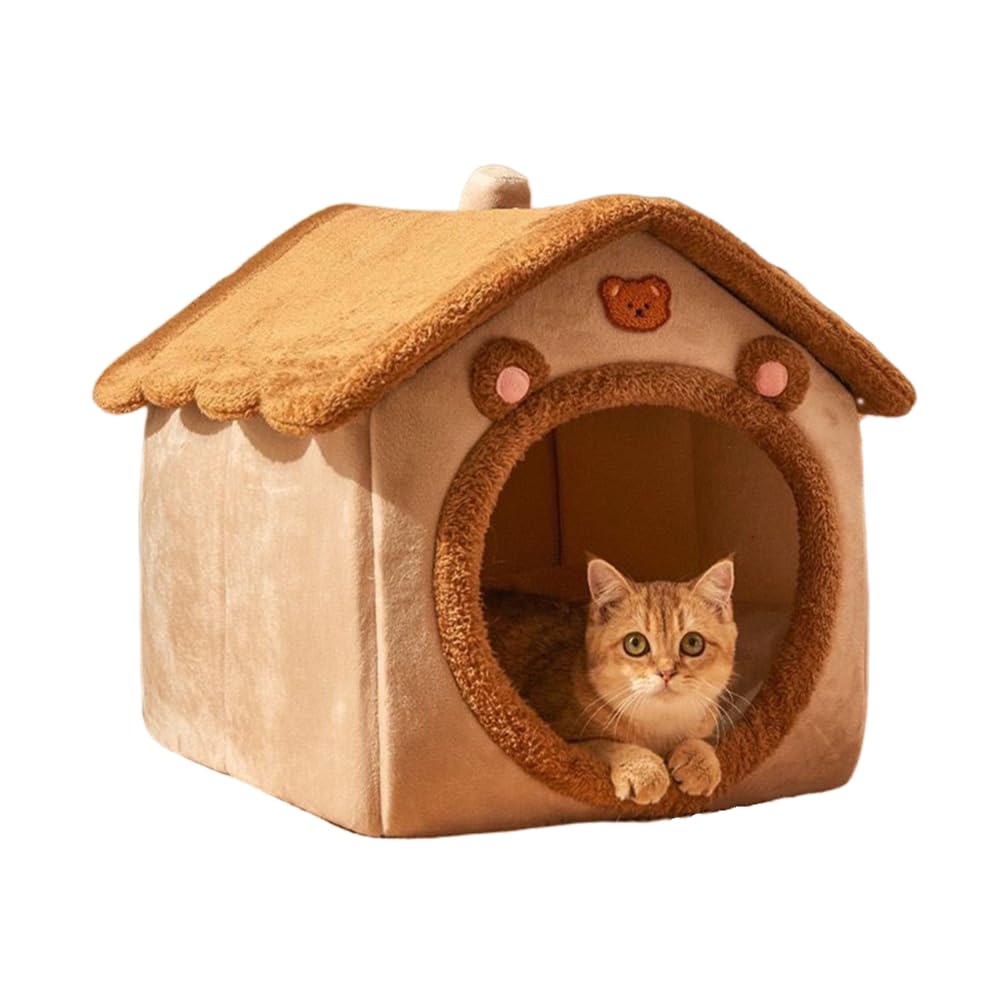 KooTeedd cat bed with semi-enclosed design in brown for cozy naps.