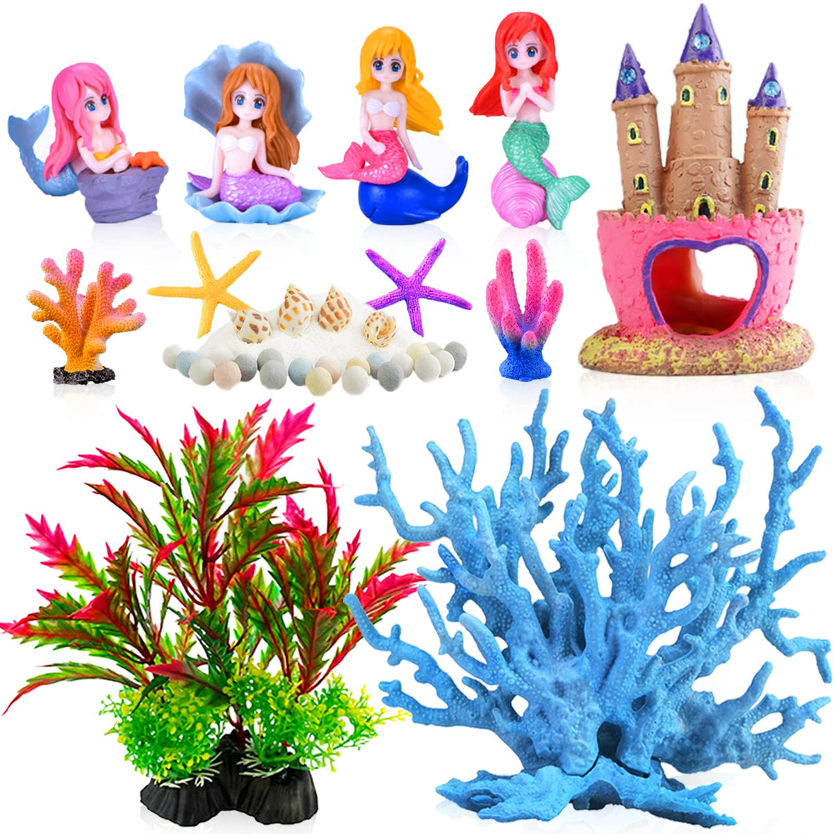 Kooterfun mermaid castle pink decor brightens freshwater or saltwater tanks