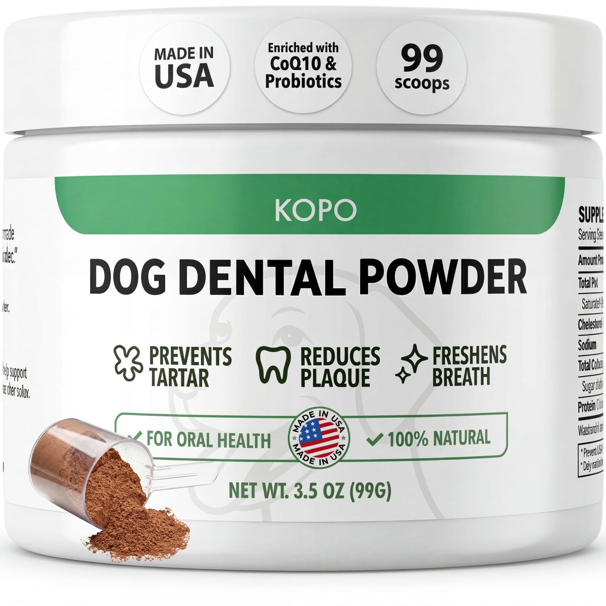 Kopo Dog Dental Powder beef liver flavor scoop supports easy daily dosing