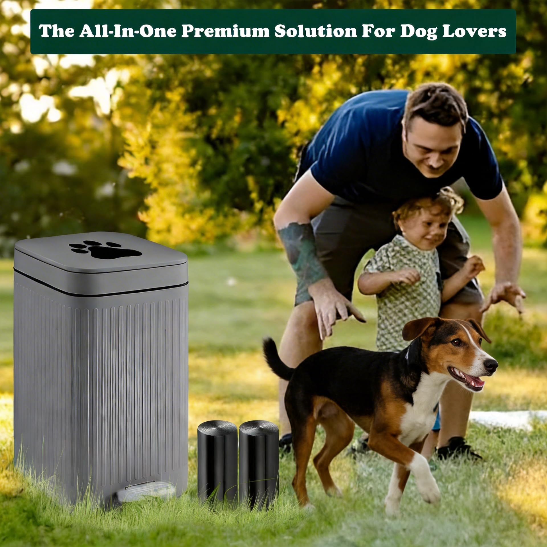 Kopuncare grey poop bin with soft-close lid for quiet operation.