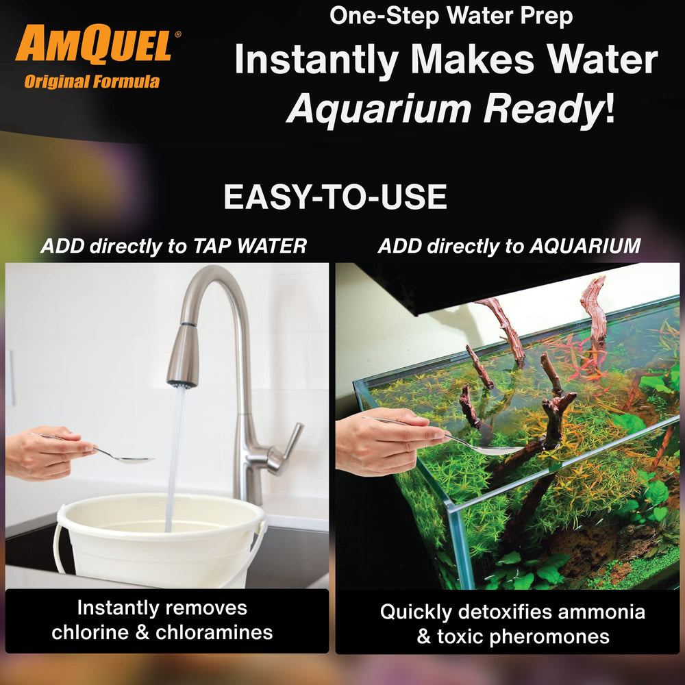 Kordon Amquel dosing guide showing 1 capful per 10 gallons for easy dosing.