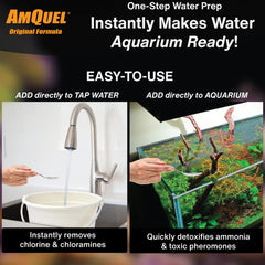 Kordon Amquel dosing guide showing 1 capful per 10 gallons for easy dosing.