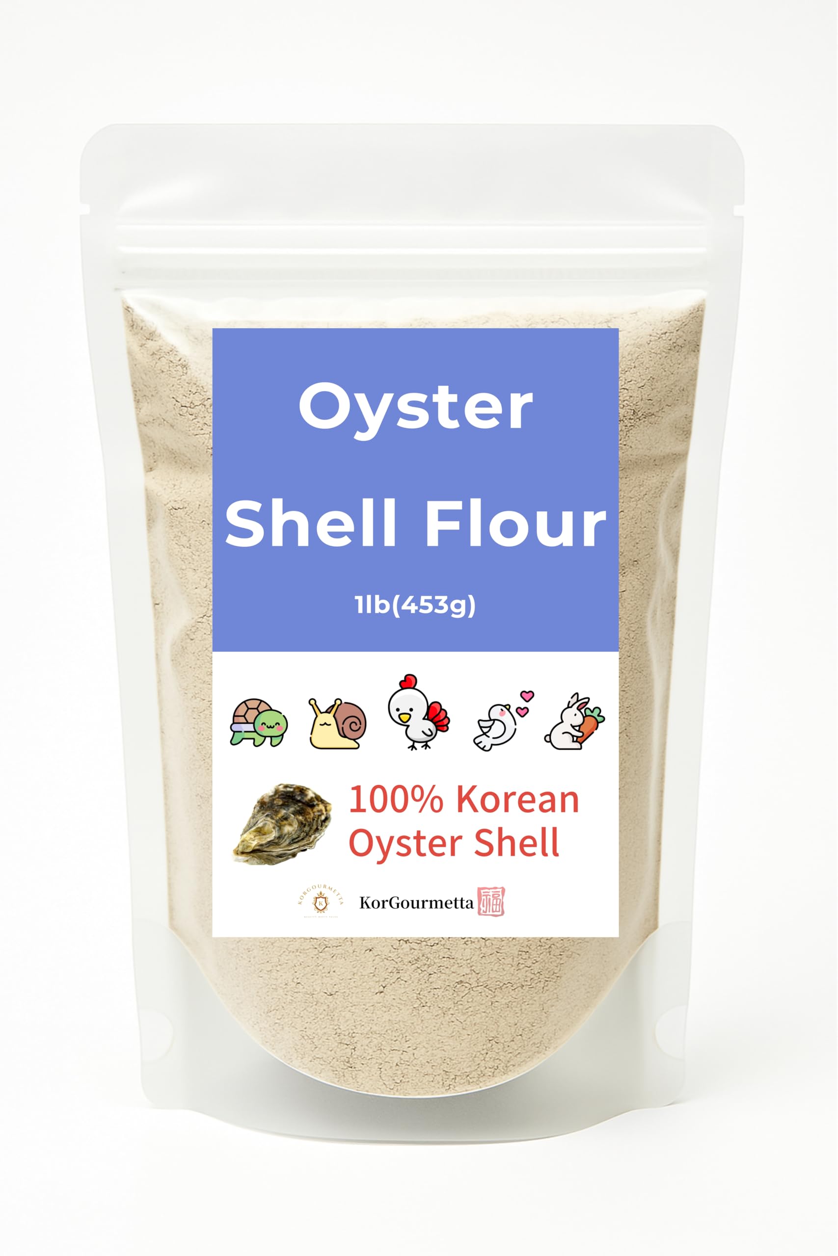 KorGourmetta oyster shell flour resealable pouch preserves freshness.
