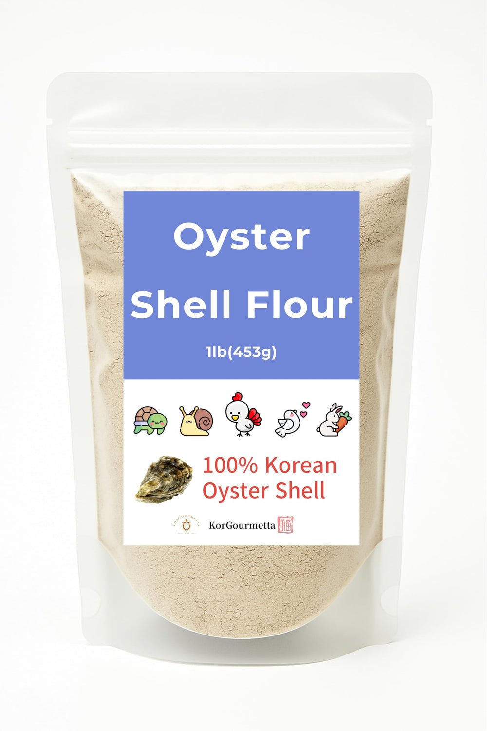 KorGourmetta oyster shell flour resealable pouch preserves freshness.
