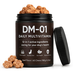 KOVGOCY DM-01 dog multivitamin bottle supports daily wellness with easy dosing.