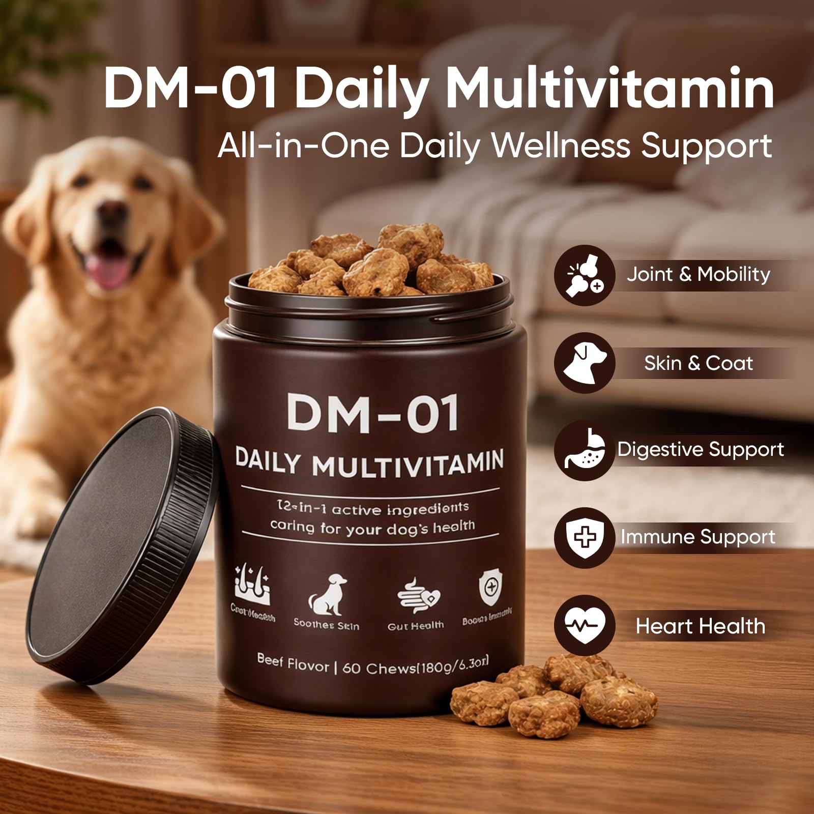 KOVGOCY DM-01 soft chews close-up showing tasty daily nutrition for dogs.