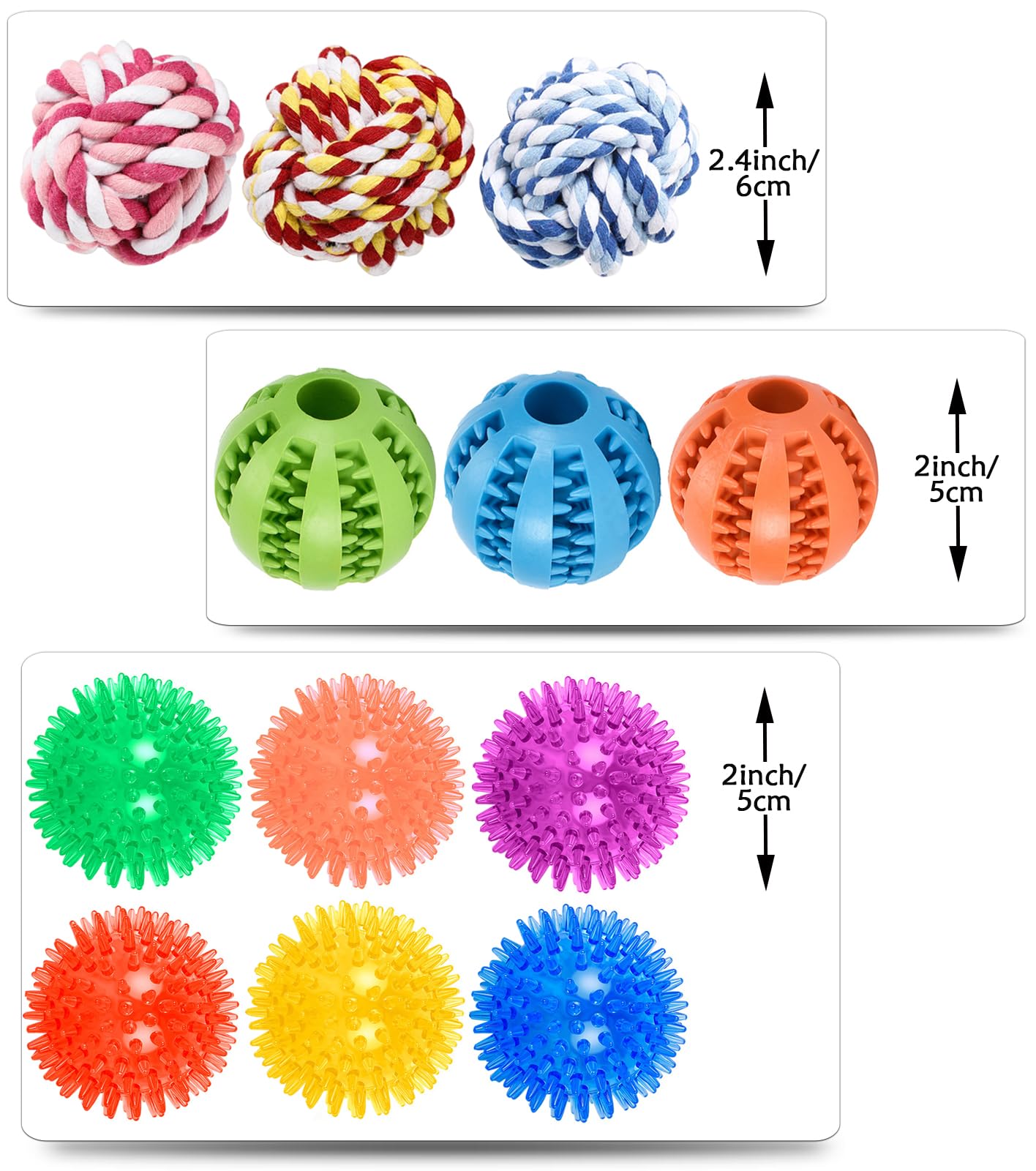 Koyukuk dog toy balls colorful set to attract tiny dogs and encourage fetch.