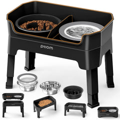 KPWACD 4-in-1 elevated bowls setup keeps feeding tidy and versatile for all pets.