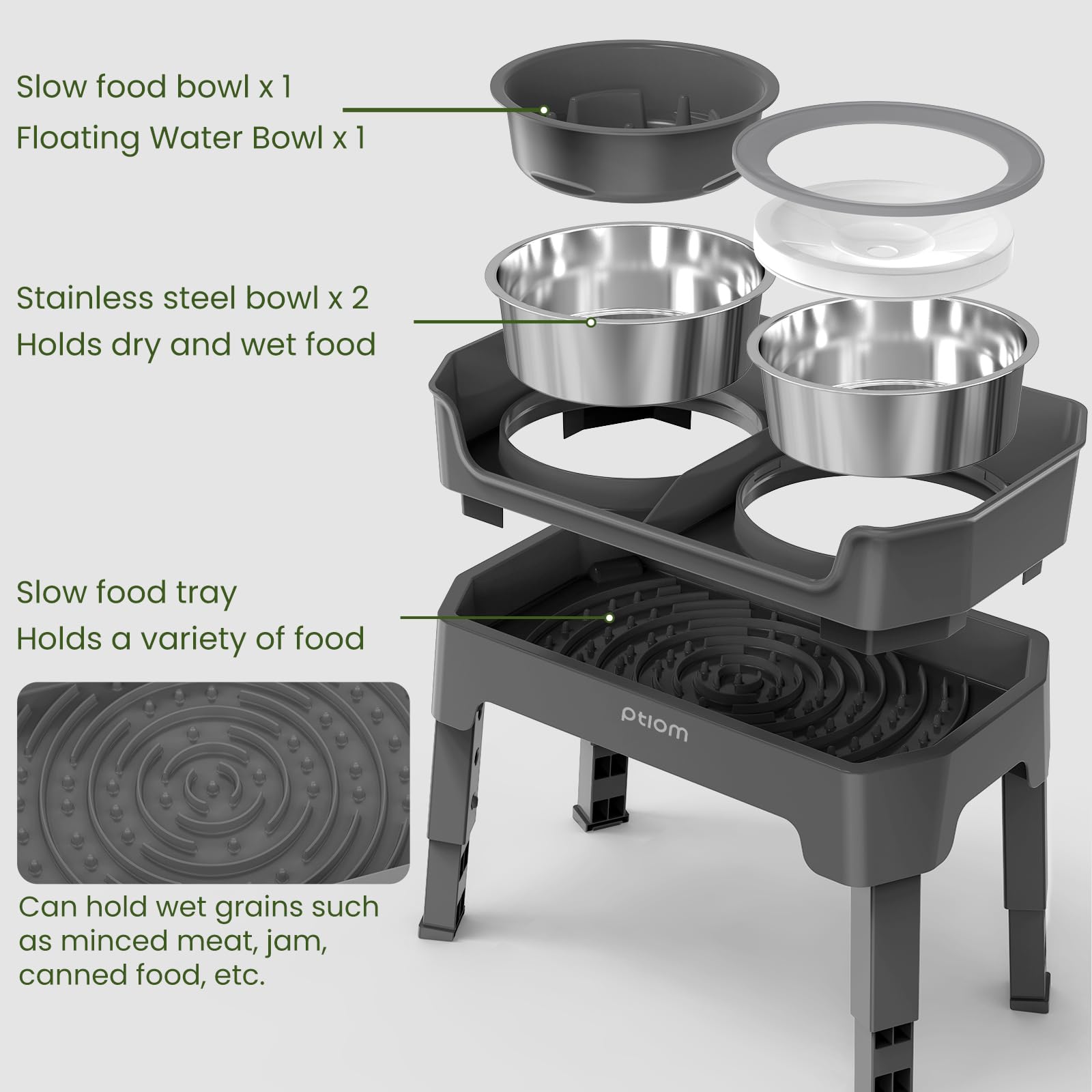 KPWACD height-adjustable dog bowl stand supports dogs of different sizes.