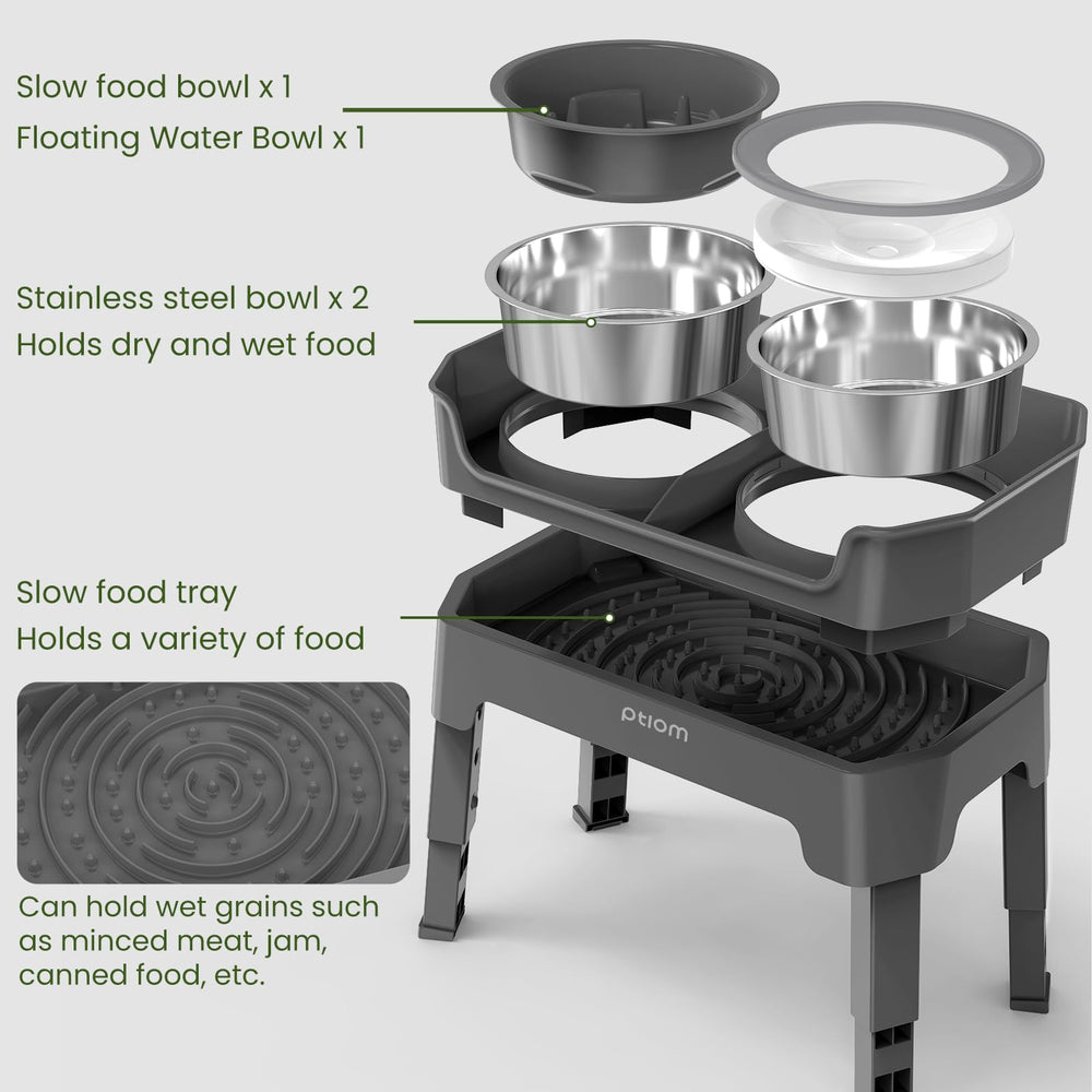 KPWACD height-adjustable dog bowl stand supports dogs of different sizes.