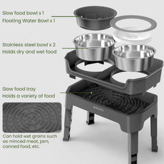 KPWACD height-adjustable dog bowl stand supports dogs of different sizes.