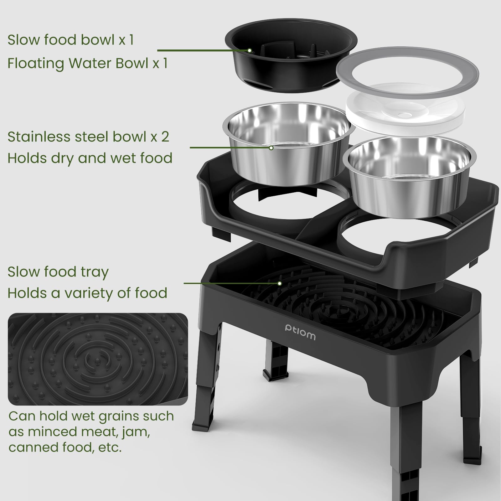 KPWACD raised bowl stand with adjustable heights supports comfortable eating for dogs of every size.
