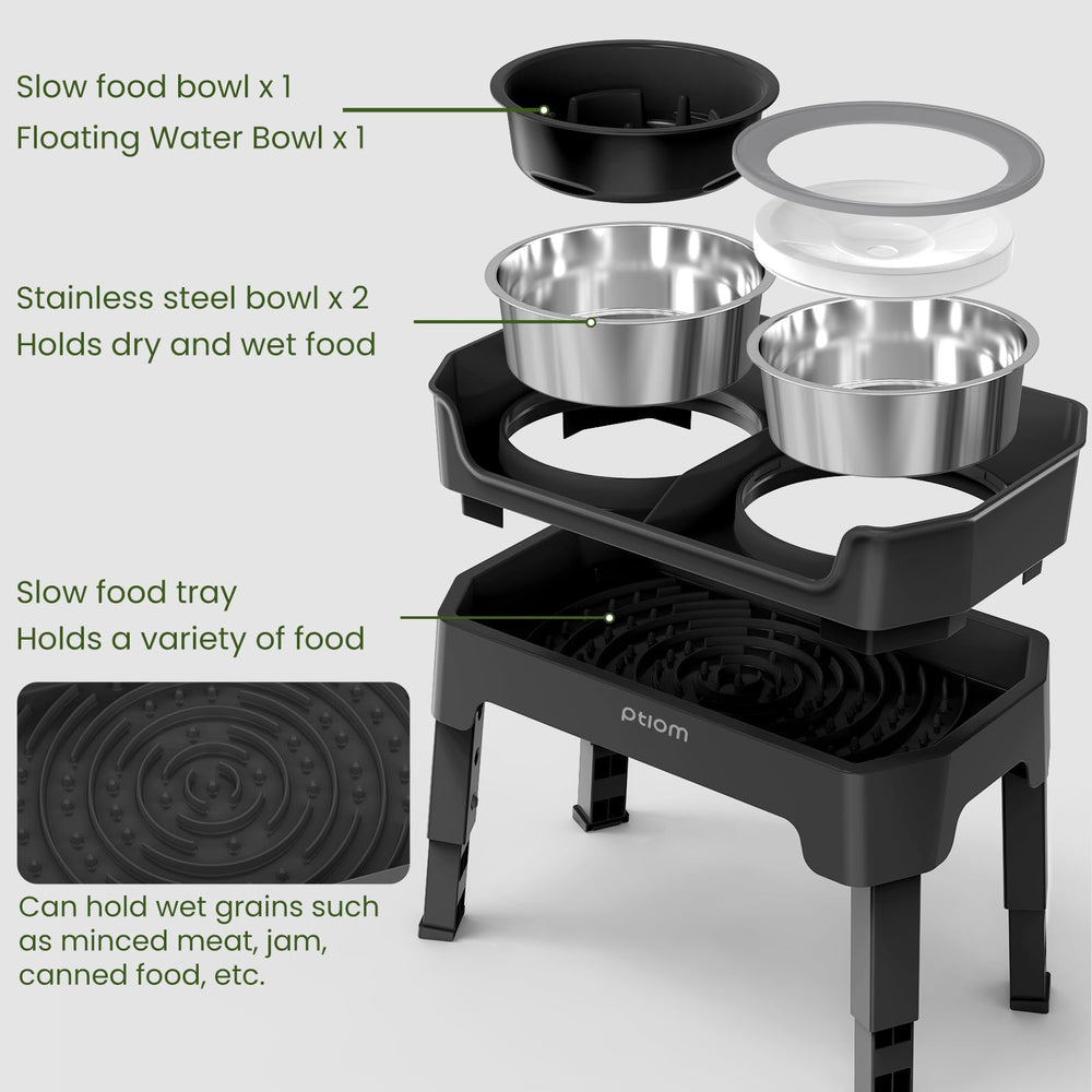 KPWACD raised bowl stand with adjustable heights supports comfortable eating for dogs of every size.