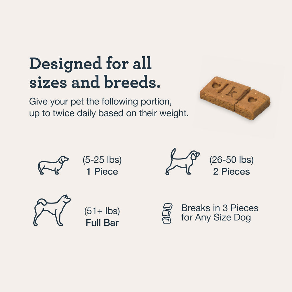 Kradle Bliss Bars perfectly portioned by dog weight.