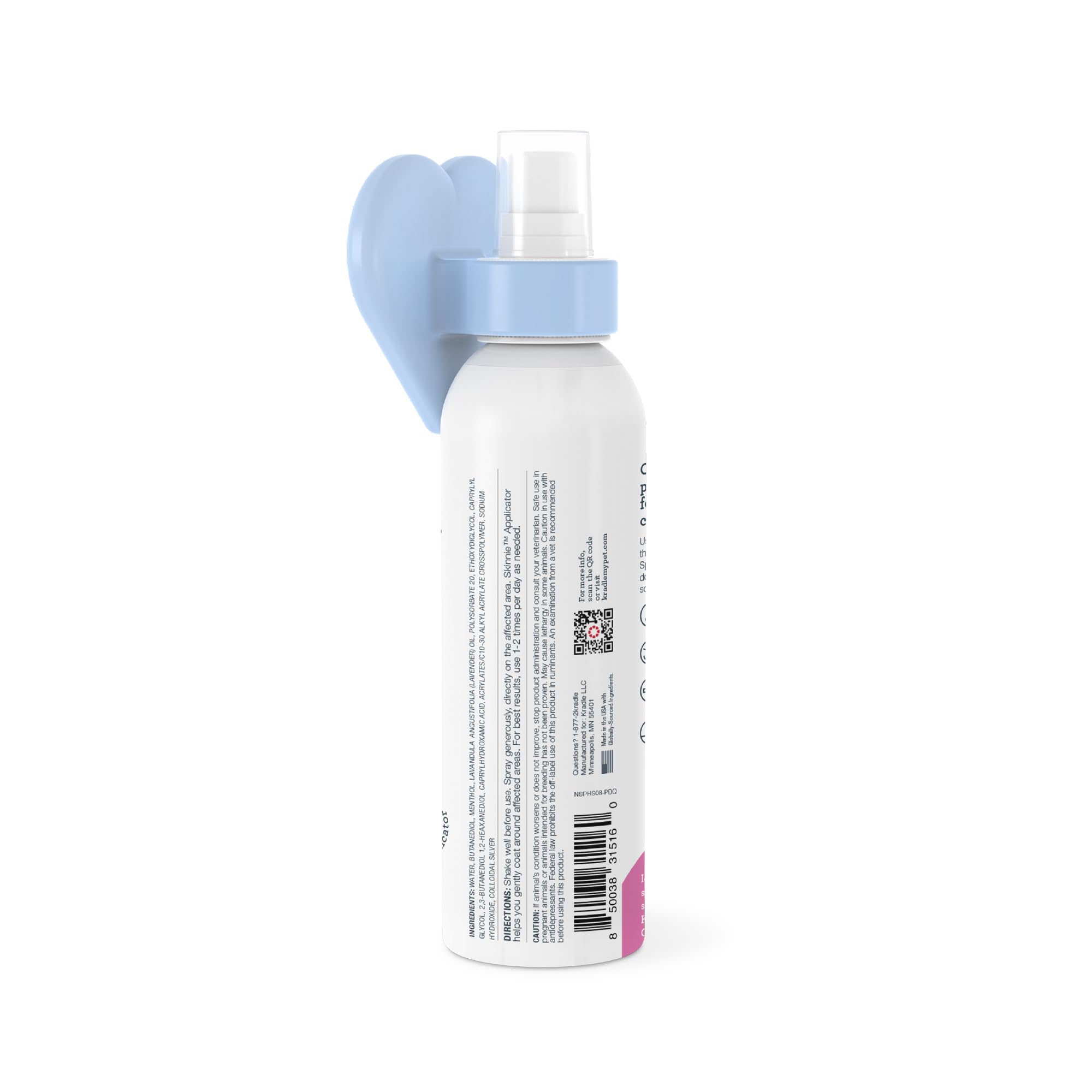Kradle Skin Recovery Spray applicator demonstrating gentle application.