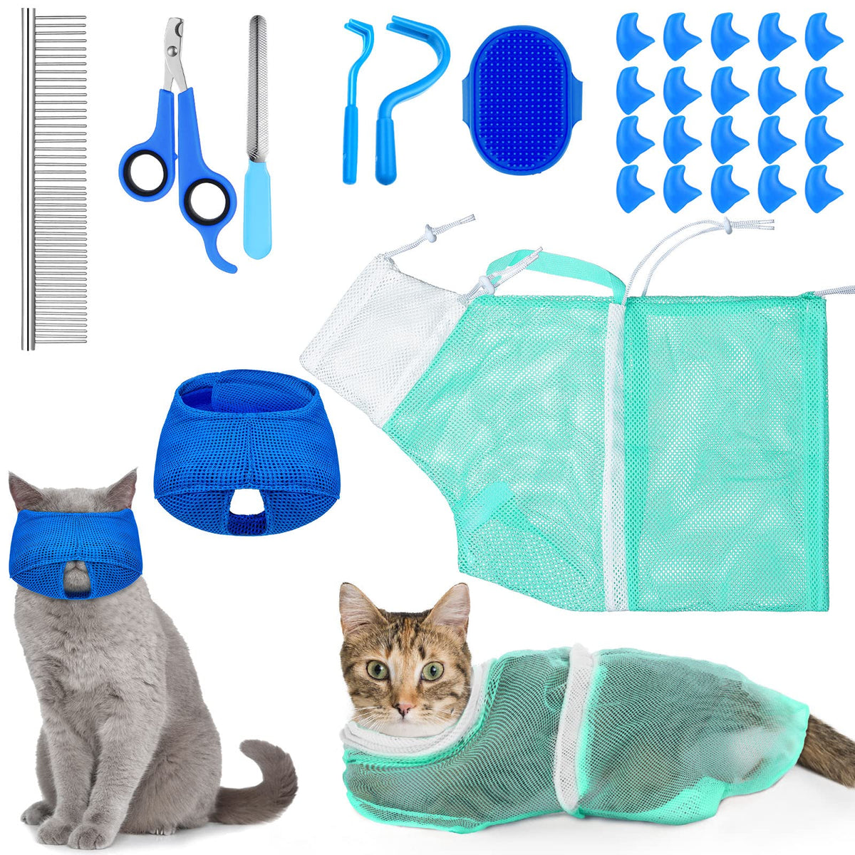 Kritkin 9 Pcs Cat Bathing Bag Set full kit for safe, stress-free grooming sessions.