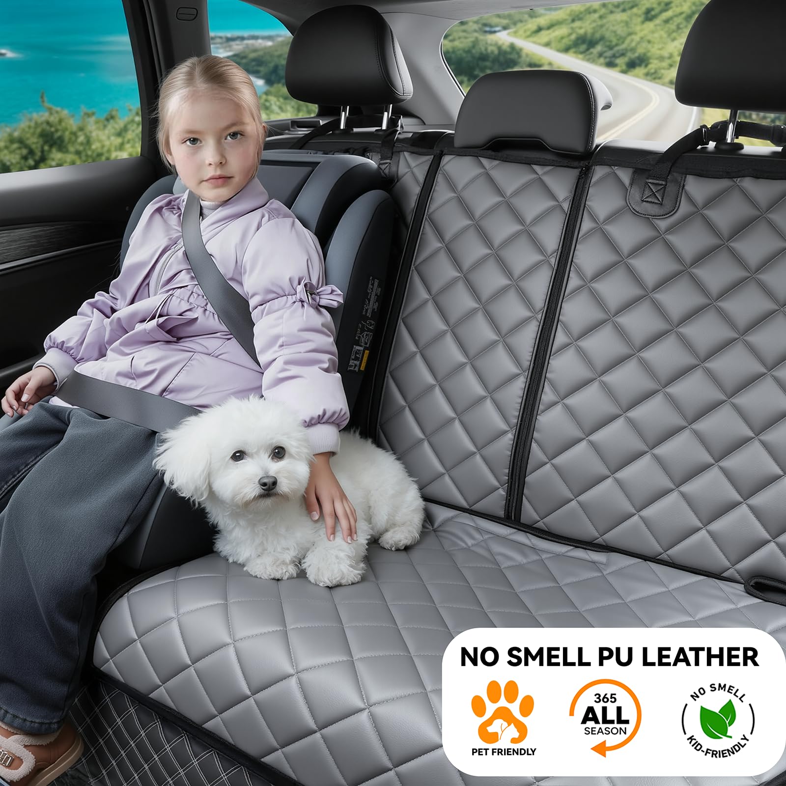KritterKorner adjustable buckle straps securing the back seat protector