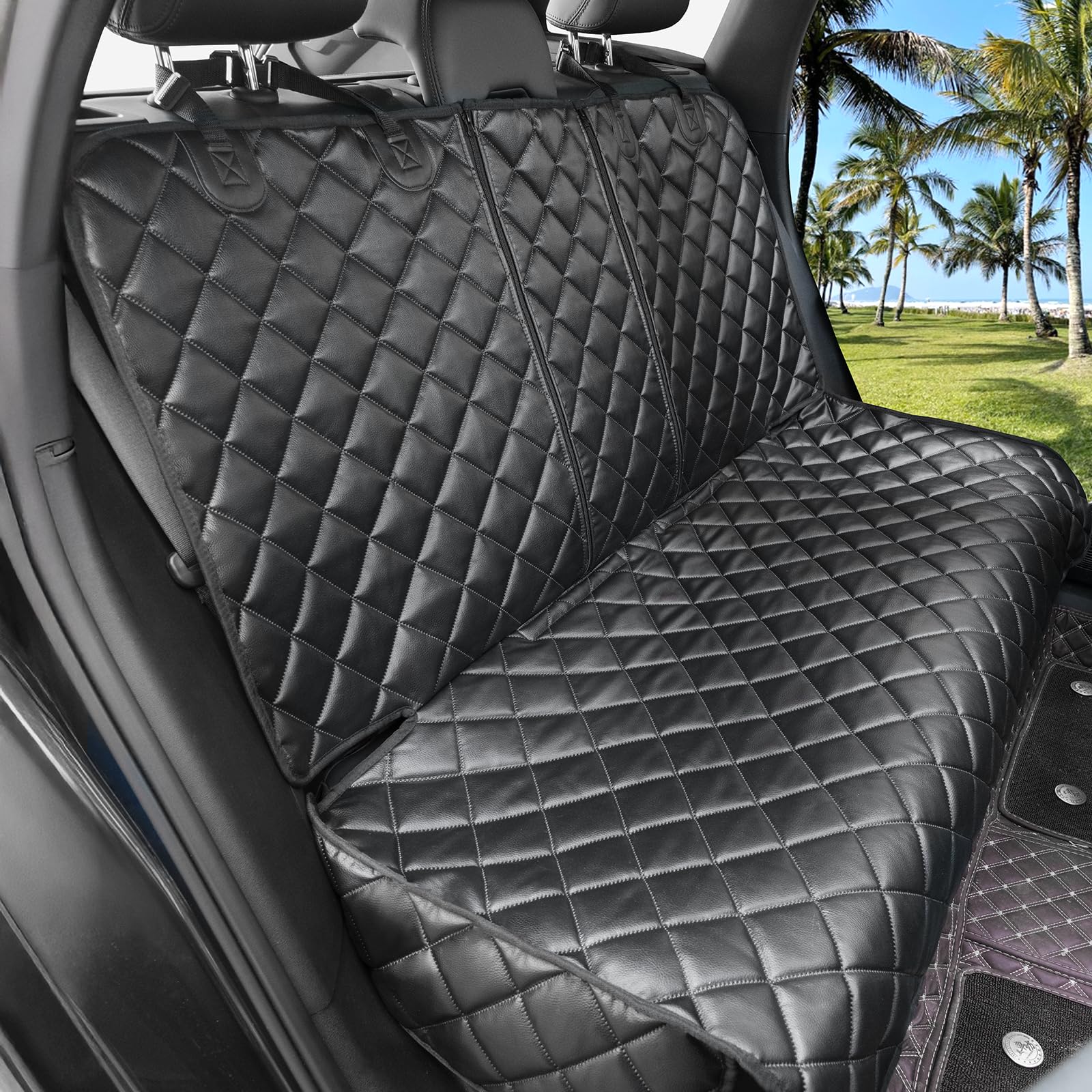 KritterKorner dog car seat cover back showing full back-seat protection and easy cleanup.