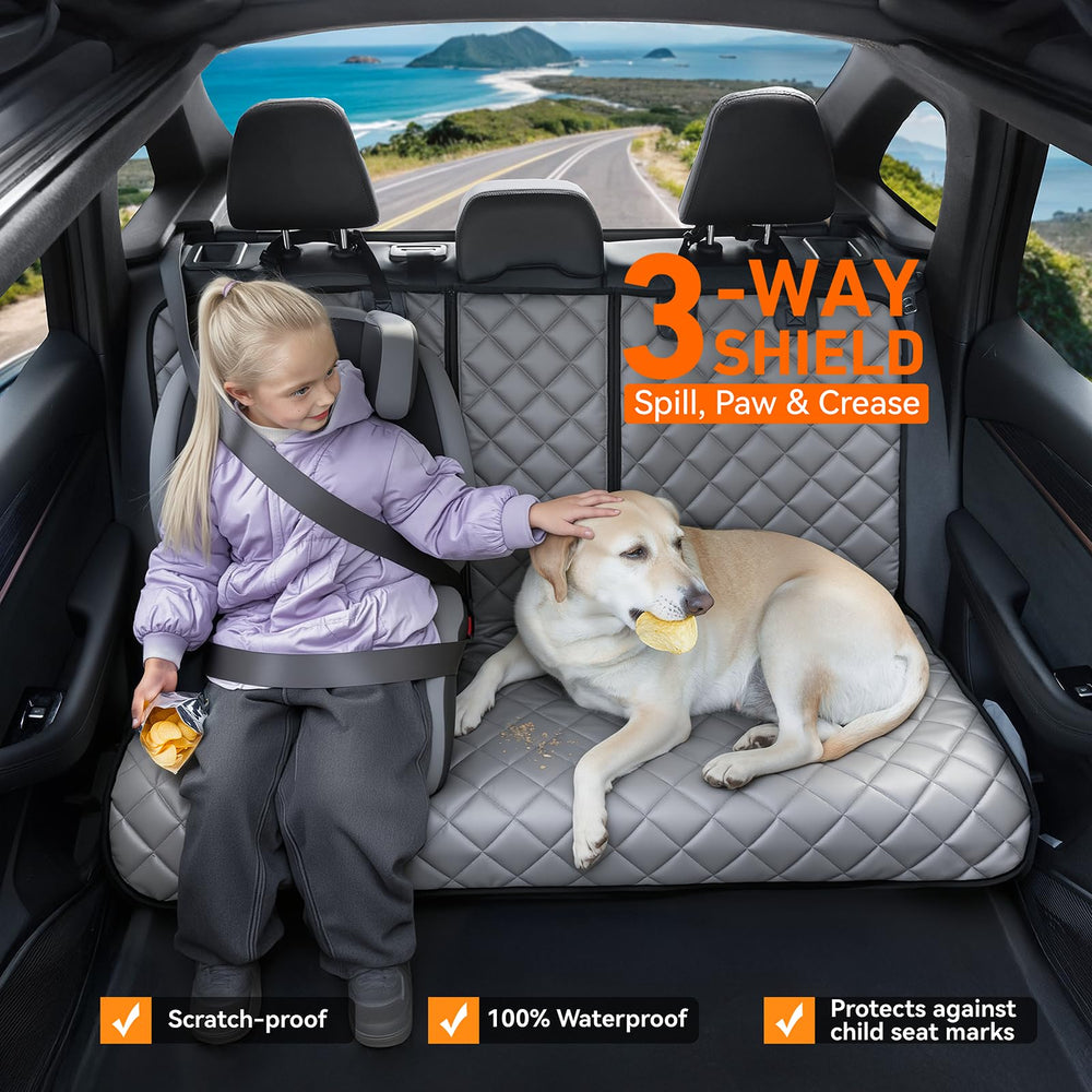 KritterKorner PU leather dog seat protector shown for easy cleanup of spills