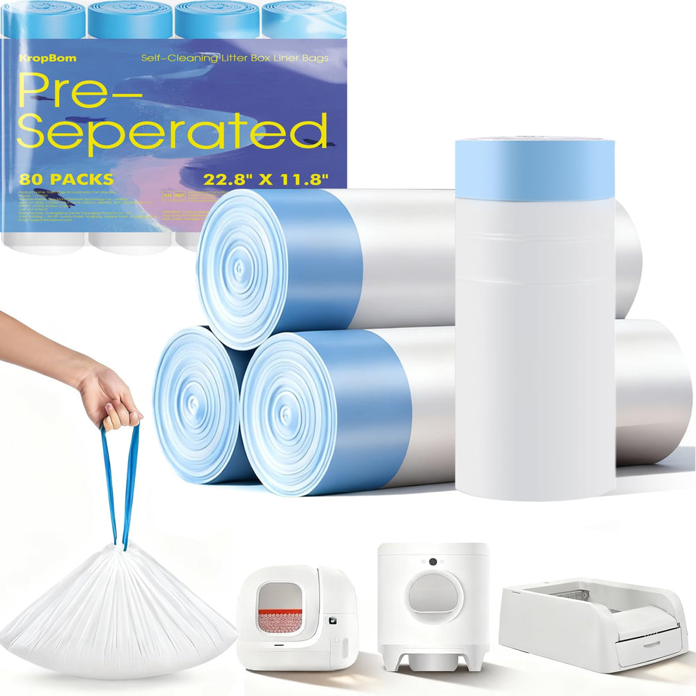 KropBom 80-count bags for automatic litter box disposal, quick and tidy.
