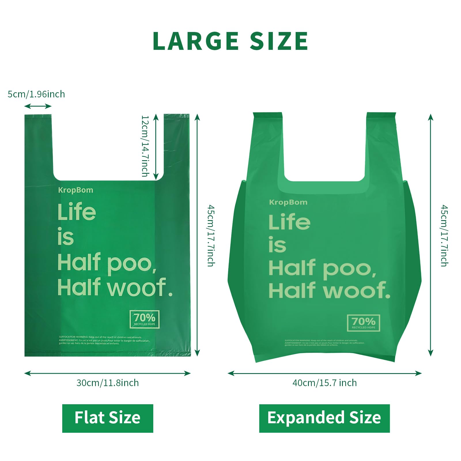 KropBom leakproof bottom bags keep hands clean during disposal.