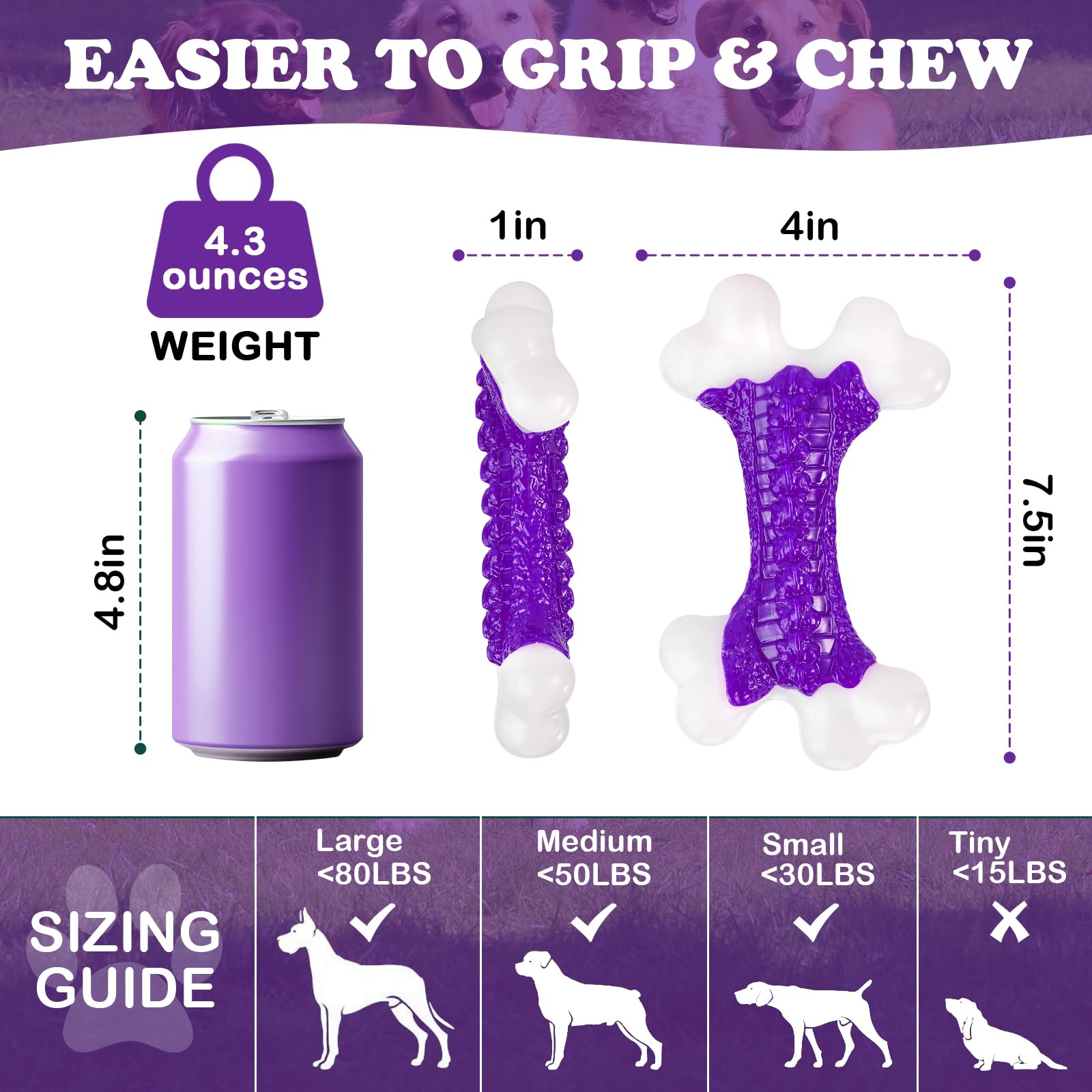 Kseroo ergonomic bone shape helps dogs grip comfortably during powerful chewing.