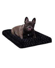 KSIIA washable dog bed with anti-slip base stabilizes small dogs in crates.