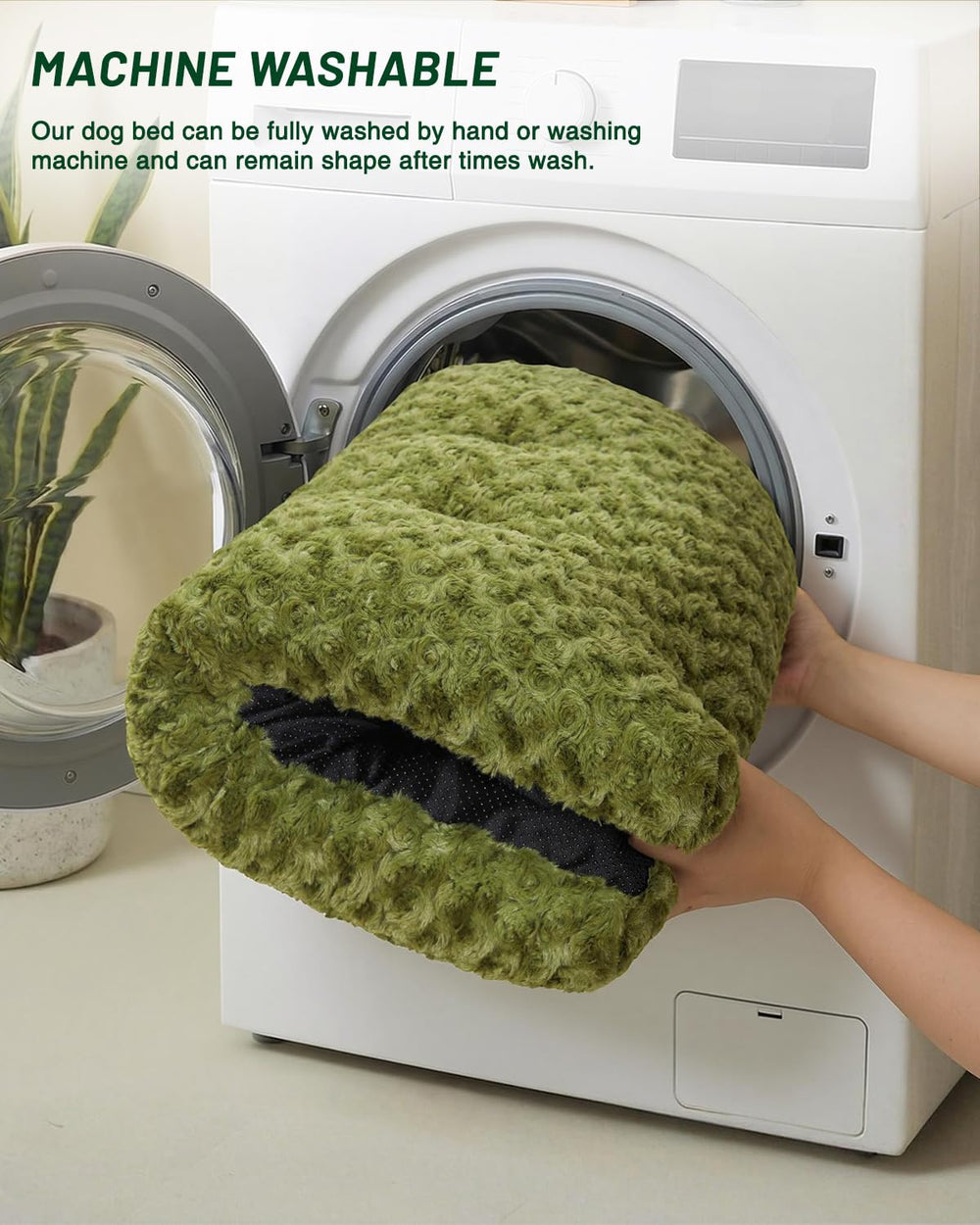 KSIIA Washable Dog Bed in kennel demonstrates 41x27 size.