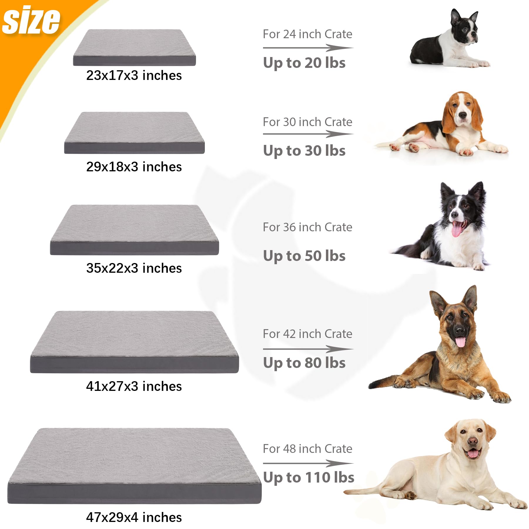 KSIIA 23x17 inch bed fits standard crates for small dogs.