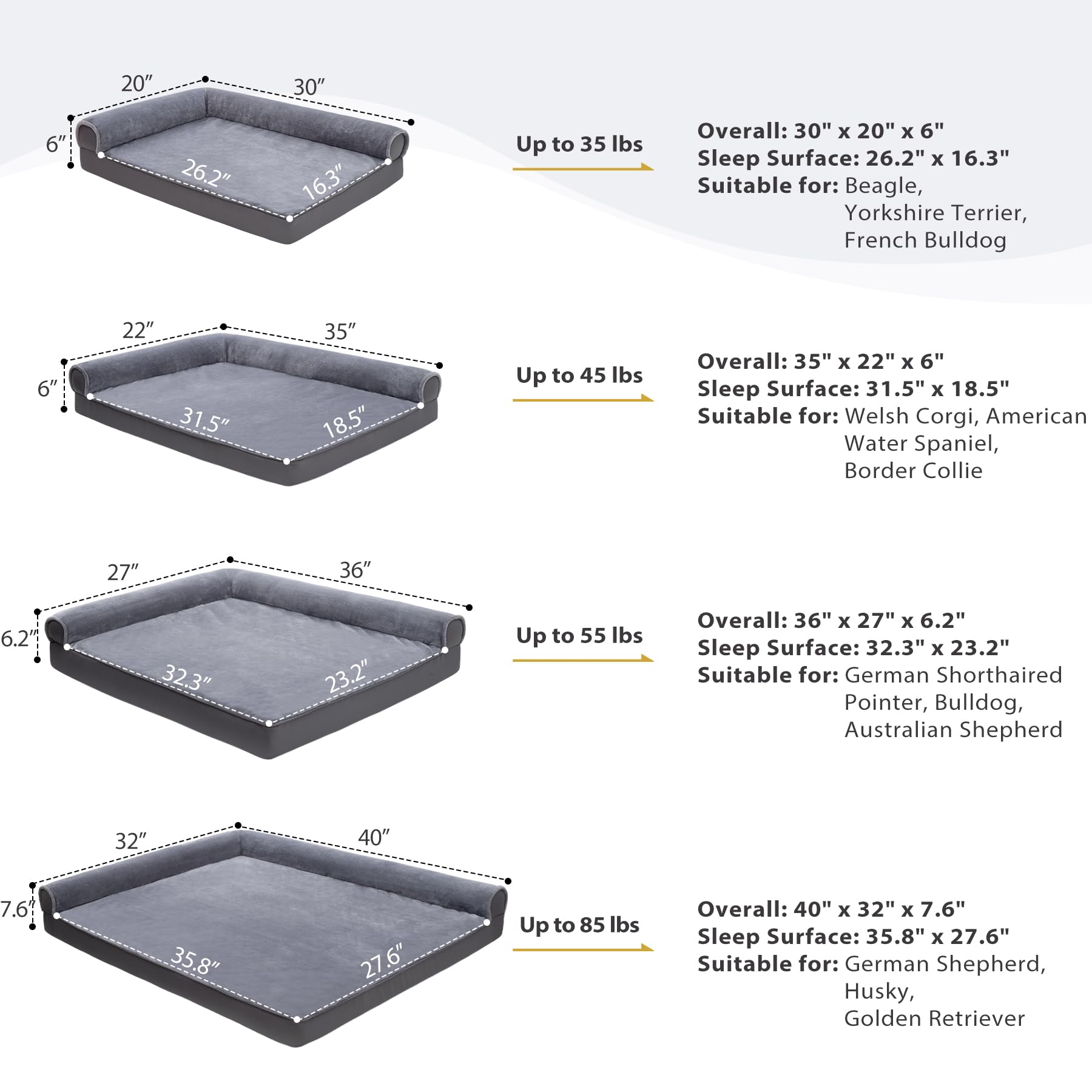 KSIIA 36x27 bed fits dogs up to 55 lbs securely