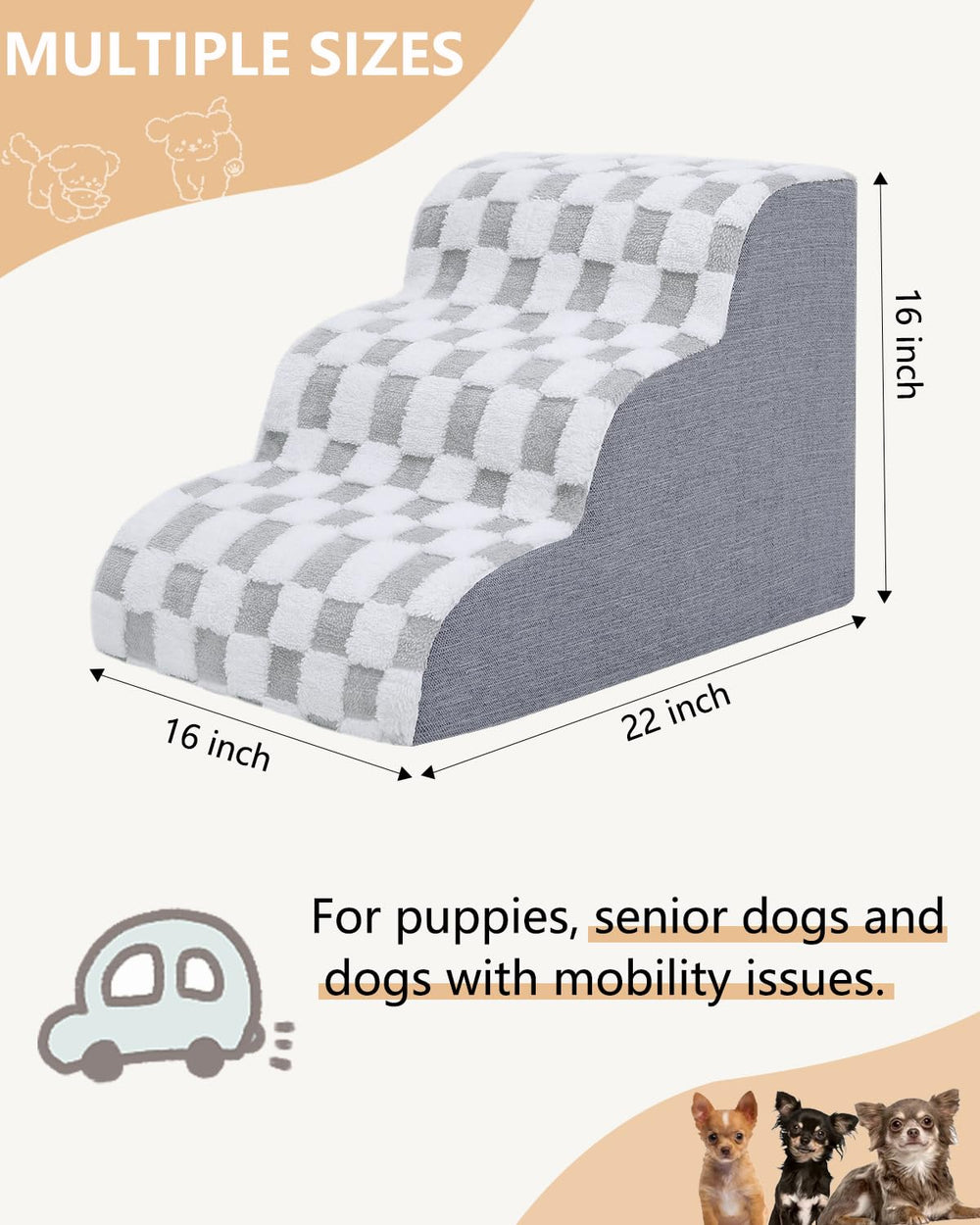 KSIIA Dog Stairs anti-slip bottom provides stable footing on furniture.